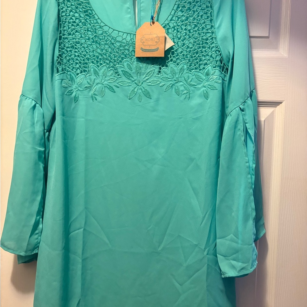 Kori Aqua Floral Crochet Blouse